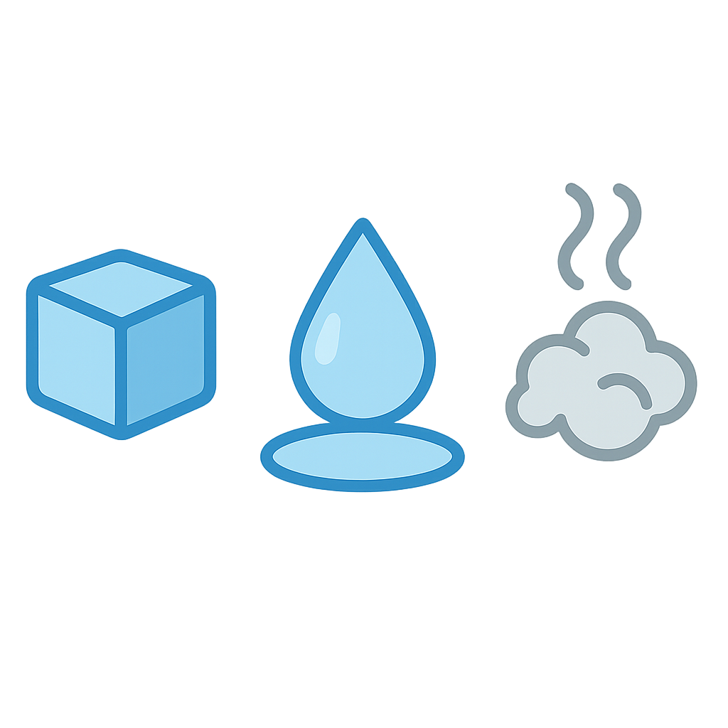 Illustration of States of Matter (solid, liquid, gas)
