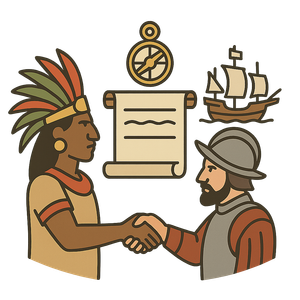 Illustration of Spanish conquest of the Aztec Empire (1521)