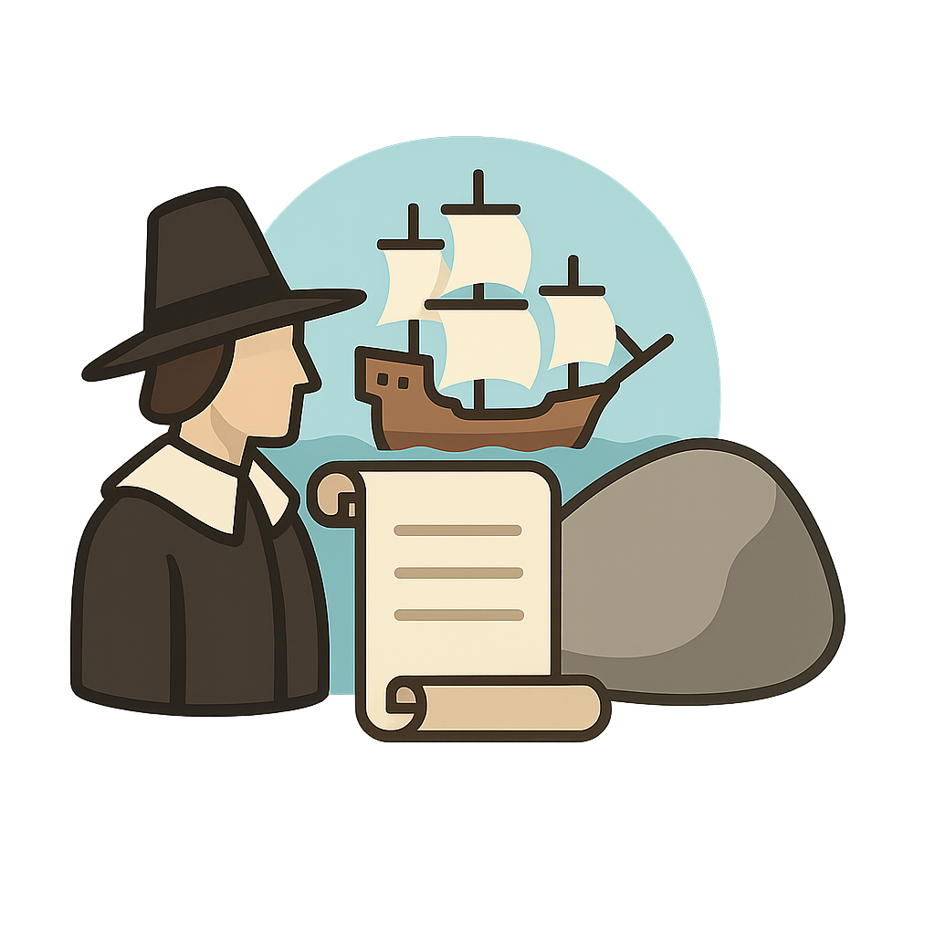 Illustration of Pilgrims land at Plymouth (1620)