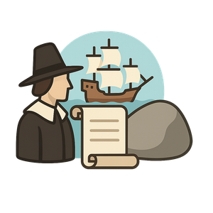 Illustration of Pilgrims land at Plymouth (1620)