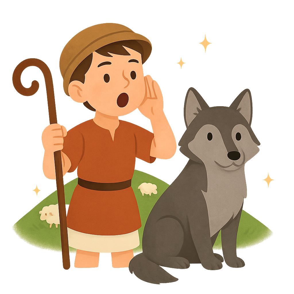Illustration of The Boy Who Cried Wolf - Greek