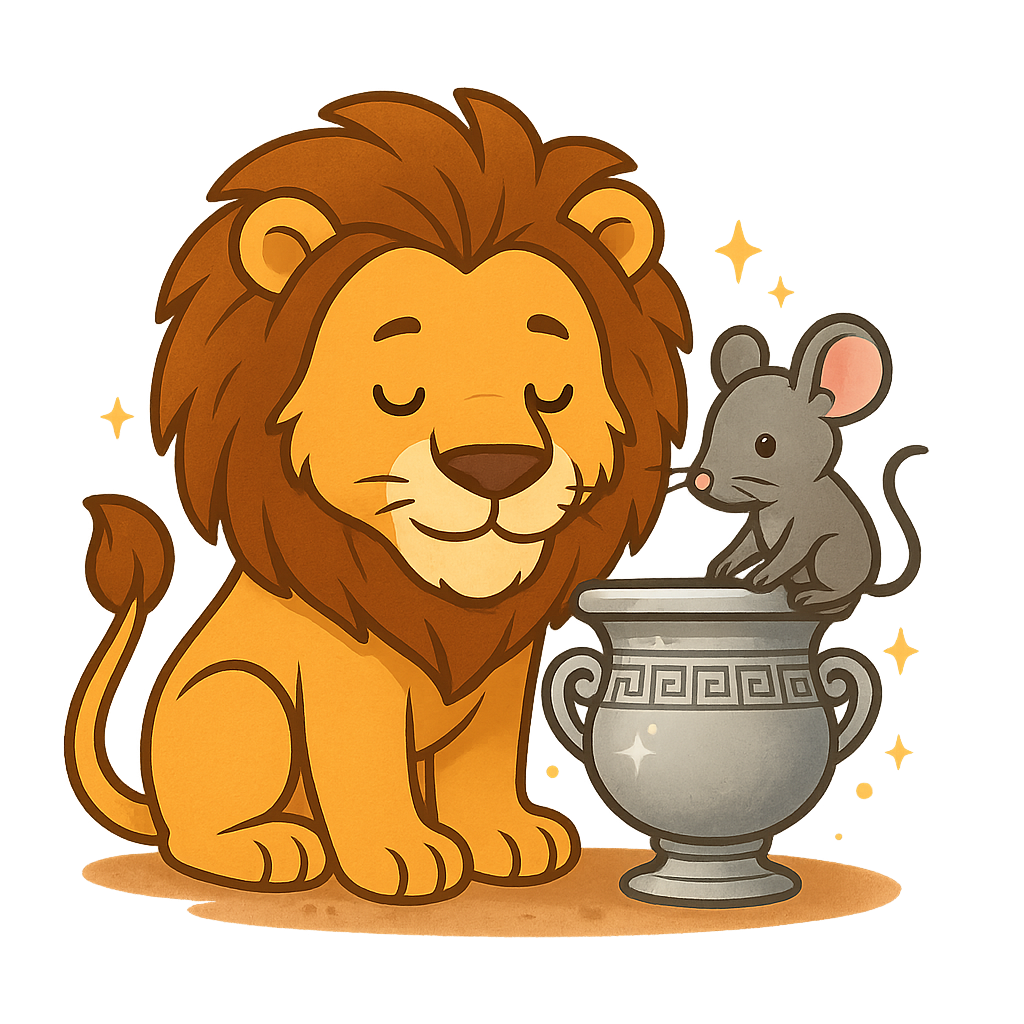 Illustration of The Lion and the Mouse - Greek